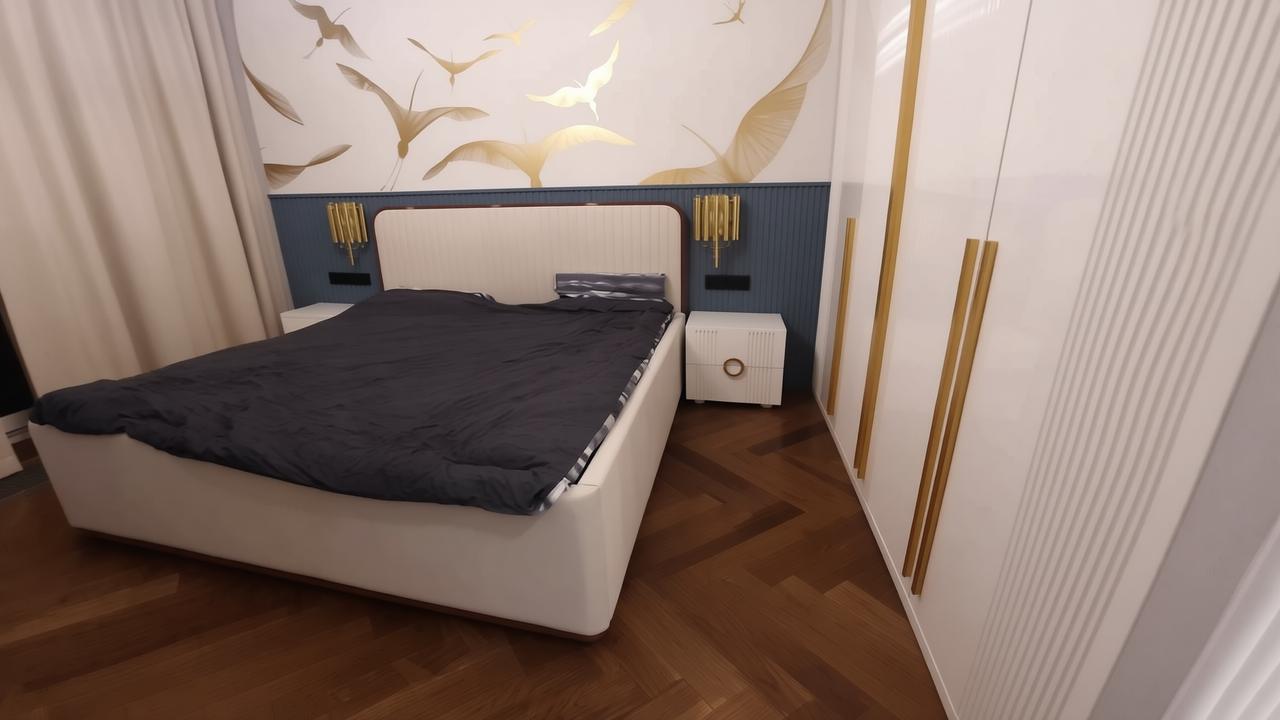 Белая спальня с рифленными  фасадами