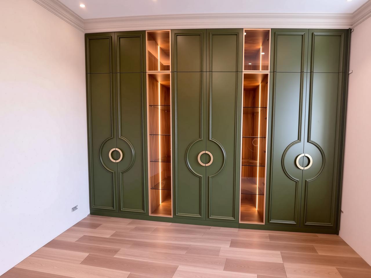 Зеленый шкаф с необычной фрезеровкой